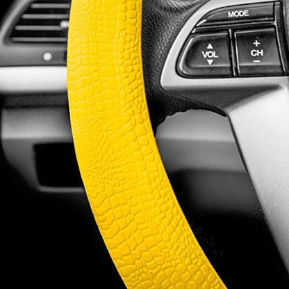 FH Group Universal Fit Silicone Snake Pattern with Massaging Grip Steering Wheel Cover fits most Cars, SUVs, Trucks, and Vans Yellow - color: Yellow