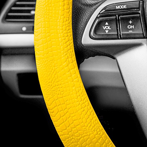 FH Group Universal Fit Silicone Snake Pattern with Massaging Grip Steering Wheel Cover fits most Cars, SUVs, Trucks, and Vans Yellow - color: Yellow