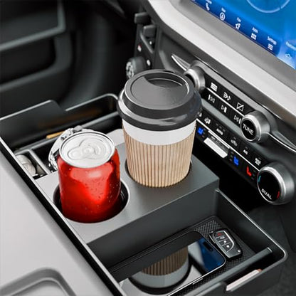 Front Center Seat Headrest Organizer Compatible with 2011-2026 Ford F150 F250 F350 F450 F550 F650 Cup Holder Coin Container Storage Box with Silicone Pads Accessories (Jump Seat Console Only)