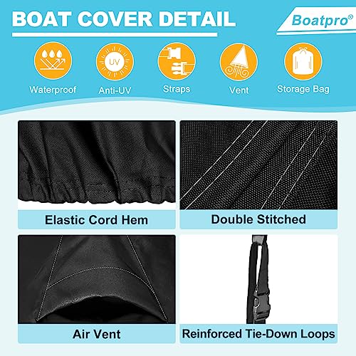 Waterproof Center Console Boat Cover 17-19ft, Heavy Duty 1300D Marine Grade Polyester Canvas 17’ 18 ft 19 Foot Boat Center Console Covers, Black - color: Black, size: 17'-19' Long (Beam Width up to 102")