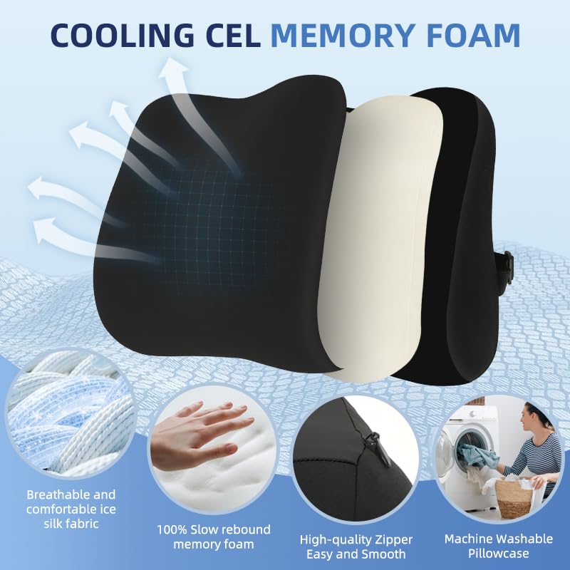 Lumbar Support Pillow for Office Chair, Memory Foam Lumbar Pillow for Lower Back Pain Relief (xiaoyaokaoblack) - color: Xiaoyaokaoblack
