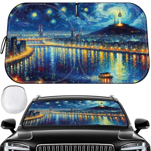 Windshield Sun Shade - Car Sun Shade Windshield, Reflector Sunshade Offers Ultimate Protection for Car Interior - color: Blue Lighthouse(57"x32")