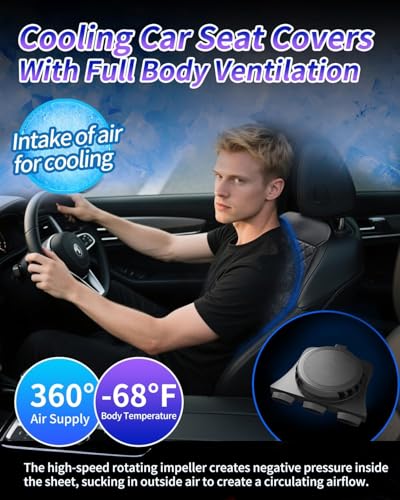Air Suction Cooling Car Seat Cover Front Seat, 12V Circulation Ventilation Cooling Car Seat Cushion, Summer Cooling Seat Cushion Suitable for Car SUV Truck Universal Style, Classic Black
