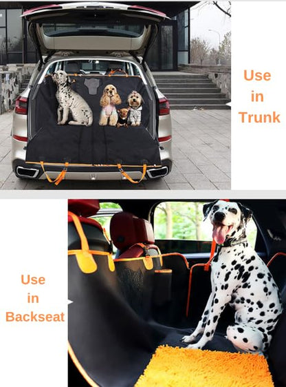 FAN WU 2-in-1 Dog Car Seat Cover with Removable Sniffle Mat - Calming Anxiety Relief Dog Hammock for Back Seat, 100% Waterproof Scratchproof Pet Seat Protector, Universal Fit for Cars, SUVs & Trucks