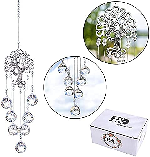 H&D HYALINE & DORA Garden Hanging Crystal Suncatchers Rainbow Makers with Crystal Ball Prisms and Metal Tree of Life for Garden Outdoor Home Kids Room Window - color: Clear Crystal Ball-long Chain