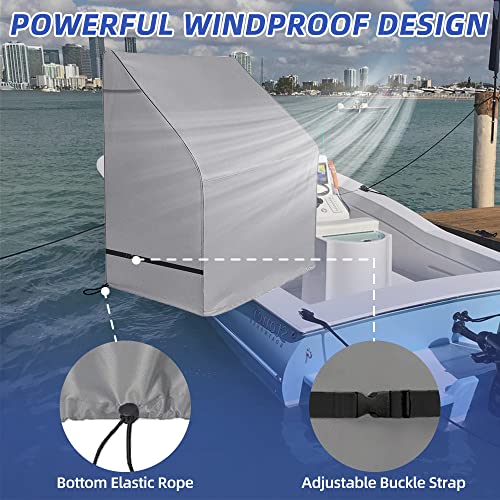 600D Fade and Tear Resistant Boat Center Console Cover,Heavy-Duty Waterproof and UV Protection Trailerable Boat Console Cover with Windproof Strap, Grey (Large Size up to 30" L 40" W 44" H)
