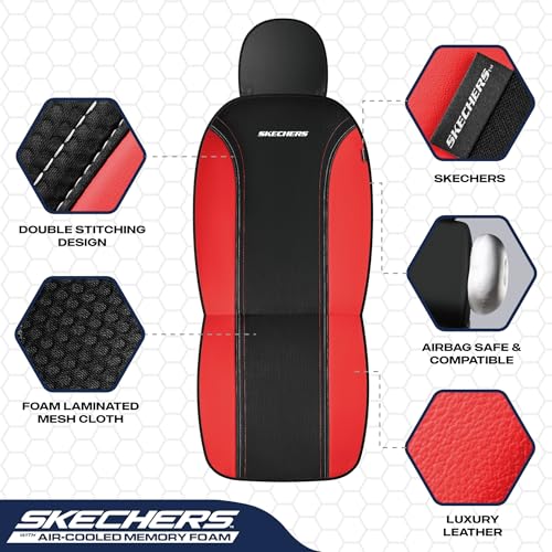 Skechers Memory Foam Seat Covers,Air- Cooled Mesh Thick Car Seat Covers,Leather Front Seat Covers,Airbag Compatible,Automotive Comfort Universal Fit for SUVs,Vans,Sedans,Cars,Trucks,Red - color: Black/Red