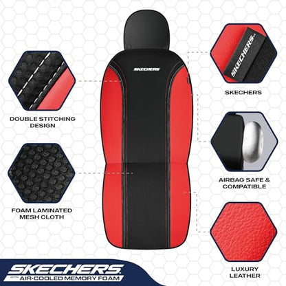 Skechers Memory Foam Seat Covers,Air- Cooled Mesh Thick Car Seat Covers,Leather Front Seat Covers,Airbag Compatible,Automotive Comfort Universal Fit for SUVs,Vans,Sedans,Cars,Trucks,Red - color: Black/Red
