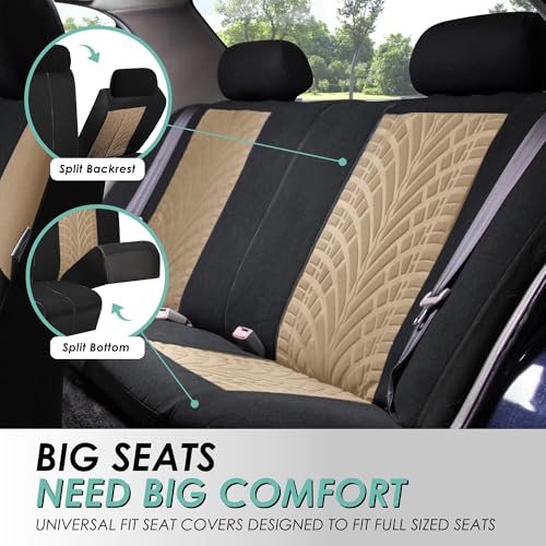 FFH Group Three Row Set 7 Seater Beige Travel Master Car Seat Covers, Airbag and Split Rear Car Seat Cover Universal Fit Interior Accessories for Cars Trucks SUV, Automotive Seat Covers - color: Beige