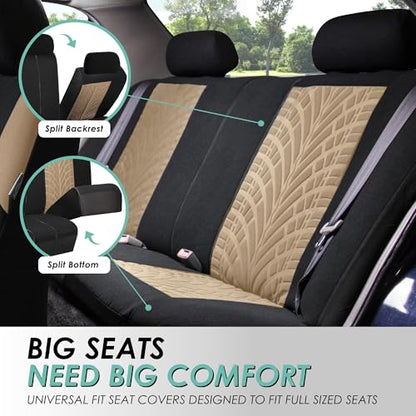 FFH Group Three Row Set 7 Seater Beige Travel Master Car Seat Covers, Airbag and Split Rear Car Seat Cover Universal Fit Interior Accessories for Cars Trucks SUV, Automotive Seat Covers - color: Beige