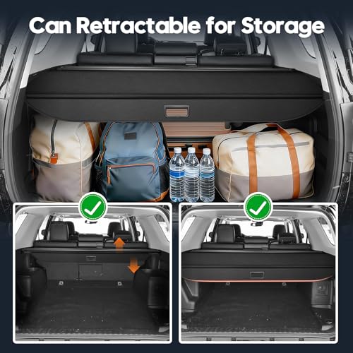 Powerty Retractable Cargo Cover for Toyota 4Runner 2010-2024, Carbon Fiber Texture Trunk Cover Privacy Screen Rear Security Shade for 4Runner Accessories - size: 1) Toyota 4Runner | 2010-2024