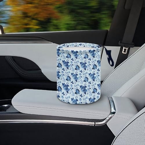 Blue Roses Car Rubbish Bin Portable Waste Basket Can Foldable Auto Waste Storasge Bag Holder with Adjustable Strap for Camping, Travelling, Picnic - color: Blue Roses
