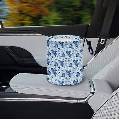 Blue Roses Car Rubbish Bin Portable Waste Basket Can Foldable Auto Waste Storasge Bag Holder with Adjustable Strap for Camping, Travelling, Picnic - color: Blue Roses