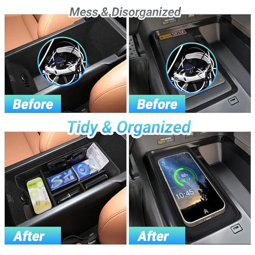 Center Console Organizer Compatible with 2025-2026 Toyota Camry Accessories, Armrest Storage Box Glove Organizer Tray Secondary Insert Charging Zone Anti-Slip Mat with Sunglasses - size: Center Console Organizer 2PC