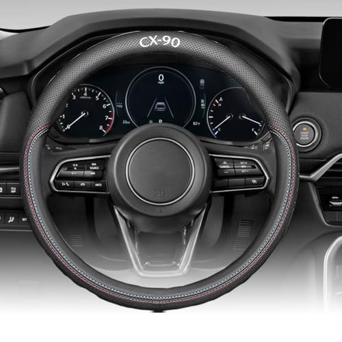 Custom Interior Accessories for Mazda CX-90 CX90 2024 2025 2026 Steering Wheel Covers Leather Sporty Racing Faux Comfortable Handle 1Pcs/Set(Red Stitching+Blue Stitching) - color: Red stitching+Blue stitching, size: CX-90 2024-2026