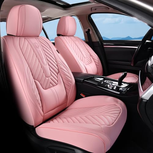 Coverado Seat Covers Front Seats, Car Seat Cover Protector with Lumbar Support, Waterproof Car Seat Cushion, Leather Seat Covers Carseat Cover Universal Fit for Most Cars(Pink) - color: Pink, size: Front