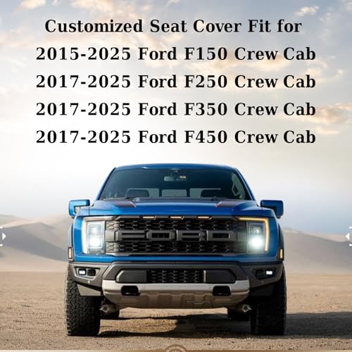 Coverado Car Seat Cover Full Set with Waterproof Neoprene, F150 Seat Covers for Trucks, Compatible with Ford F150 2015-2025 Crew Cab & 2017-2025 F250 F350 F450, White Black - color: White