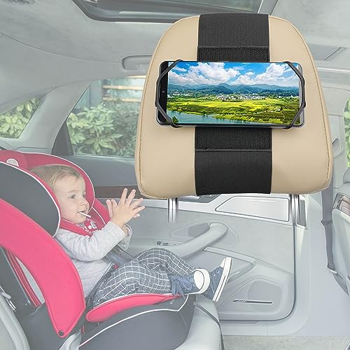 Phone Mount for Car Headrest Fits All 3.5-7 Inch Cell Phone and Devices Silicone Car Phone Holder Mount for Kids in Back Seats - Black - color: Black 1 Pack