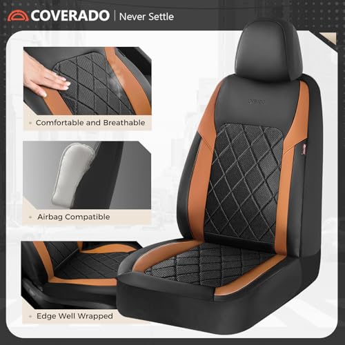 Coverado Car Seat Covers, Seat Covers Full Set, 5 Seats Automotive Seat Cover, Mesh Breathable Seat Protectors, Universal Fit for Most Cars - color: Black_Brown, size: FullSet