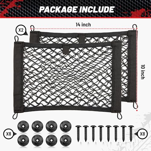 RED WOLF 2 Layer Small Mesh Cargo Net Elastic Storage Netting 2 Pcs Stretchable Car Organizer Net 14×10 Inch for Trunk RV Boats Home Auto Cargo Net Pocket with Screws and Hooks