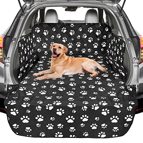 F-color SUV Cargo Liner for Dogs - Waterproof Pet Cargo Liner with Side Flaps, Comfort Dog Cargo Cover with Bumper Flap, Scratchproof Non-Slip Large for Full-Size SUVs Vans, 55 x 93 Inch, Paw - color: Paw, size: Large Extended (With Flaps) 93"