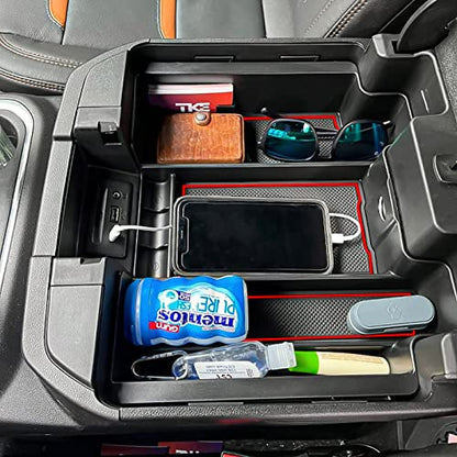 Center Console Organizer Compatible with 2020-2023 Silverado/Sierra 2500/3500HD/ 2019-2022 Chevy Silverado 1500 / GMC Sierra 1500 Accessories - Full-Coverage Insert Tray, ABS material,Red - color: red