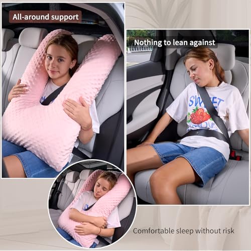 Travel Pillow for Kids Adult, Pillow for Car Sleeping Ultra Large U-Shaped with Removable Soft Cover Support Fix Neck and Body Sitting/Sleeping on The Trip (Pink) - color: Pink