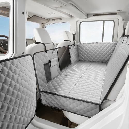 Pecute Back Seat Extender for Dogs 56.29 * 28.74 in, Car Window Fixing for Maximum Car Protection, Leather Fabric Dog Car Seat Cover for Back Seat, Waterproof, Scratch-Resistant, Support to 330 lbs - color: full surrounded style (gray), size: For Full Siz