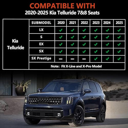 KARPAL Floor Mats for 2020-2025 Kia Telluride 7&8 Seats, TPE All Weather Custom Fit Floor Liners Car Mats Kia Telluride Accessories, 1st & 2nd & 3rd Row & Trunk Mat Full Set
