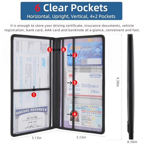 Premium Car Registration & Insurance Card Holder with Magnetic Closure & Clear Pockets, Glove Box Organizer for Documents, Driver's License (Reticulated black) - color: Reticulated black
