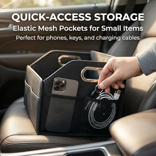 Leather Car Organizer Front Seat Organizer with Metal Handles,Black Car Organizer for Passenger Seat Organizer