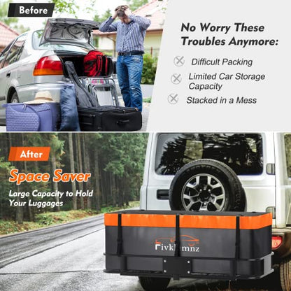 Hitch Mount Cargo Carrier Bag, 20 Cubic Feet 100% Waterproof Car Tray Luggage Bag (59" 24" 24") with 6 Reinforced Straps + 1 Combination Lock, Fits for All Vehicles with Steel Trailer Basket - size: 20 Cubic Feet