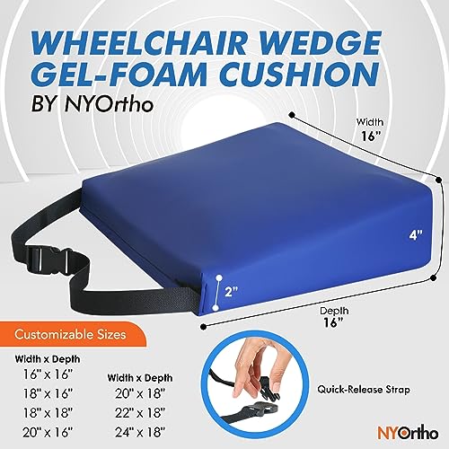 NYOrtho Wheelchair Gel Wedge Seat Cushions - Wedge-Shaped Gel-Foam Cushion for Wheelchairs, Office Chairs, Car Seats - Firm Foam Wedge with Quick Release Straps and Non-Slip Bottom - Made in USA - color: Gel Foam, size: 16 Width x 16 Depth