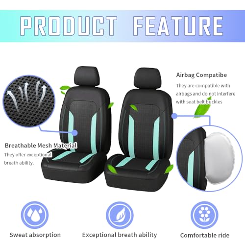 4PCS Cooling Car Seat Covers,Breathable Front Seat Covers with Mesh Construction and Foam Padding,Car Seat Protector to Reduce Back Sweating,Universal Car Interior for Car SUV (Mint) - color: Mint