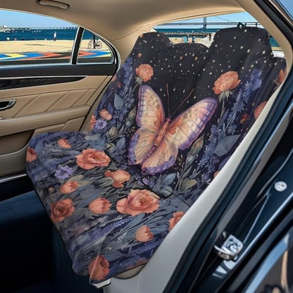 Butterfly Rose Daisy Flower Print Waterproof Backseat Cover Waterproof Rear Bench Towel Seat Covers, Car Seat Protector for Gym Swimming, Universal Fits for Truck Van and SUV - color: Butterfly Rose Daisy Flower