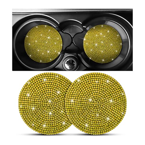 Bling Car Cup Holder Coaster, 2 Pack Crystal Rhinestone Anti-Slip Insert Coasters, Universal 2.75 Inch Fashion Automotive Cup Mat, Car Interior Accessories Decor Gifts for Women (Yellow) - color: Yellow, size: 2PCS
