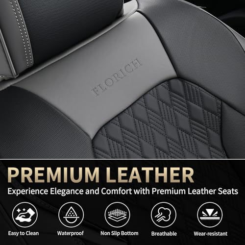 Seat Covers, Car Seat Covers Front Seats, Luxury Nappa Leather Seat Covers, Breathable and Waterproof Car Seat Protector 2 Seat, Automotive Seat Covers Universal for Most Cars-Gray&Black
