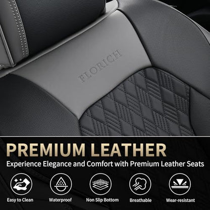 Seat Covers, Car Seat Covers Front Seats, Luxury Nappa Leather Seat Covers, Breathable and Waterproof Car Seat Protector 2 Seat, Automotive Seat Covers Universal for Most Cars-Gray&Black