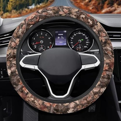 Camo Car Steering Wheel Cover for Men Branch Print Steering Wheel Covers with Elastic Edge Washable Automotive Accessories 15 Inch Gift for Holiday - color: Camo Branch Print