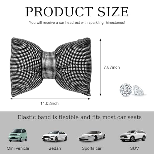 Yourkar Bling Car Seat Neck Pillow, Soft Bling Bowknot Headrest Neck Support Rest Cushion, Neck Relax Head Rest Auto Pillow with Crystal Rhinestone for Women, Car Accessories (White) - color: White