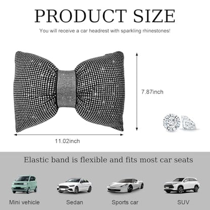 Yourkar Bling Car Seat Neck Pillow, Soft Bling Bowknot Headrest Neck Support Rest Cushion, Neck Relax Head Rest Auto Pillow with Crystal Rhinestone for Women, Car Accessories (White) - color: White