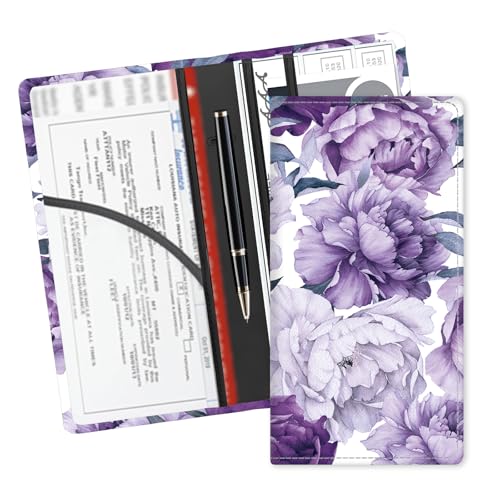 Leather Car Registration and Insurance Card Holder, Cute Car Accessories Vehicle Glove Box Car Organizer for Documents, Cards, License Cute Purple Flowers - color: Cute Purple Flowers