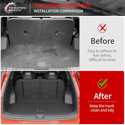 Cargo Mat Compatible with 2024 2025 2026 Kia EV9 Trunk Mat Cargo Liner TPE All Weather Back Seat Cover Protector 3rd Row Trunk Liner 2024 Accessories (6&7 Seats, Trunk Mat with Backrest Mats) - style: For Kia EV9 | 2024-2026