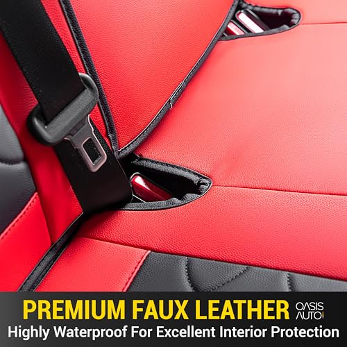 OASIS AUTO Custom Fit Seat Covers for 2019-2026 Toyota RAV4, Waterproof Faux Leather Seat Protector Cushion Rav4 Car Accessories (Full Set, Black&Red)