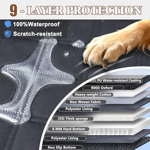 Dog Car Seat Cover for Back Seat – Hard Bottom Back Seat Extender for Dogs with Joint-Friendly Sponge Pad, Waterproof & 600LBS Support, Dog Hammock with Mesh Window in Sedan, SUV, Truck