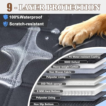 Dog Car Seat Cover for Back Seat – Hard Bottom Back Seat Extender for Dogs with Joint-Friendly Sponge Pad, Waterproof & 600LBS Support, Dog Hammock with Mesh Window in Sedan, SUV, Truck