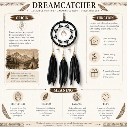 Dream Catchers for Car Small Moon Dreamcatcher Rear View Mirror Hanging Decor Car Charms Pendant Gift for Adults Black