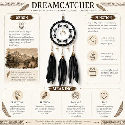 Dream Catchers for Car Small Moon Dreamcatcher Rear View Mirror Hanging Decor Car Charms Pendant Gift for Adults Black