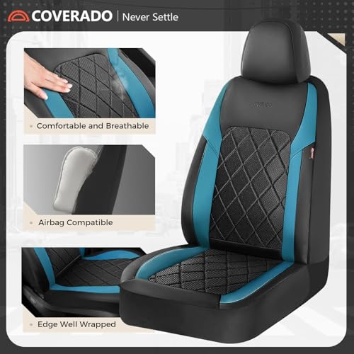 Coverado Car Seat Covers, Front Seat Covers, 2 Front Automotive Seat Cover, Mesh Breathable Seat Protectors, Universal Fit for Most Cars - color: Black_Blue, size: Front