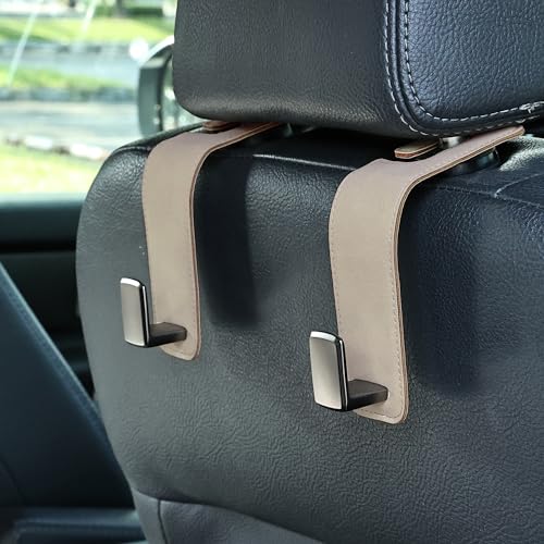 Car Seat Back Hook Metal with Suede Universal Vehicle Headrest Hangers Interior Storage Organizer for Purse Handbag Coat Grocery Bags 2 Pack Beige - color: Beige